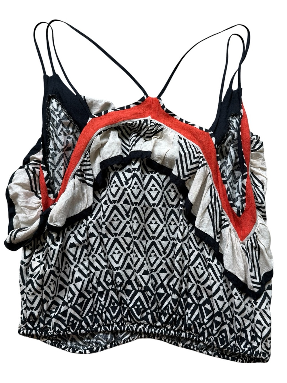 Free People Geometric Ruffle Cami Tank Boho Festival Tribal Print XS Top Resort - Picture 11 of 13